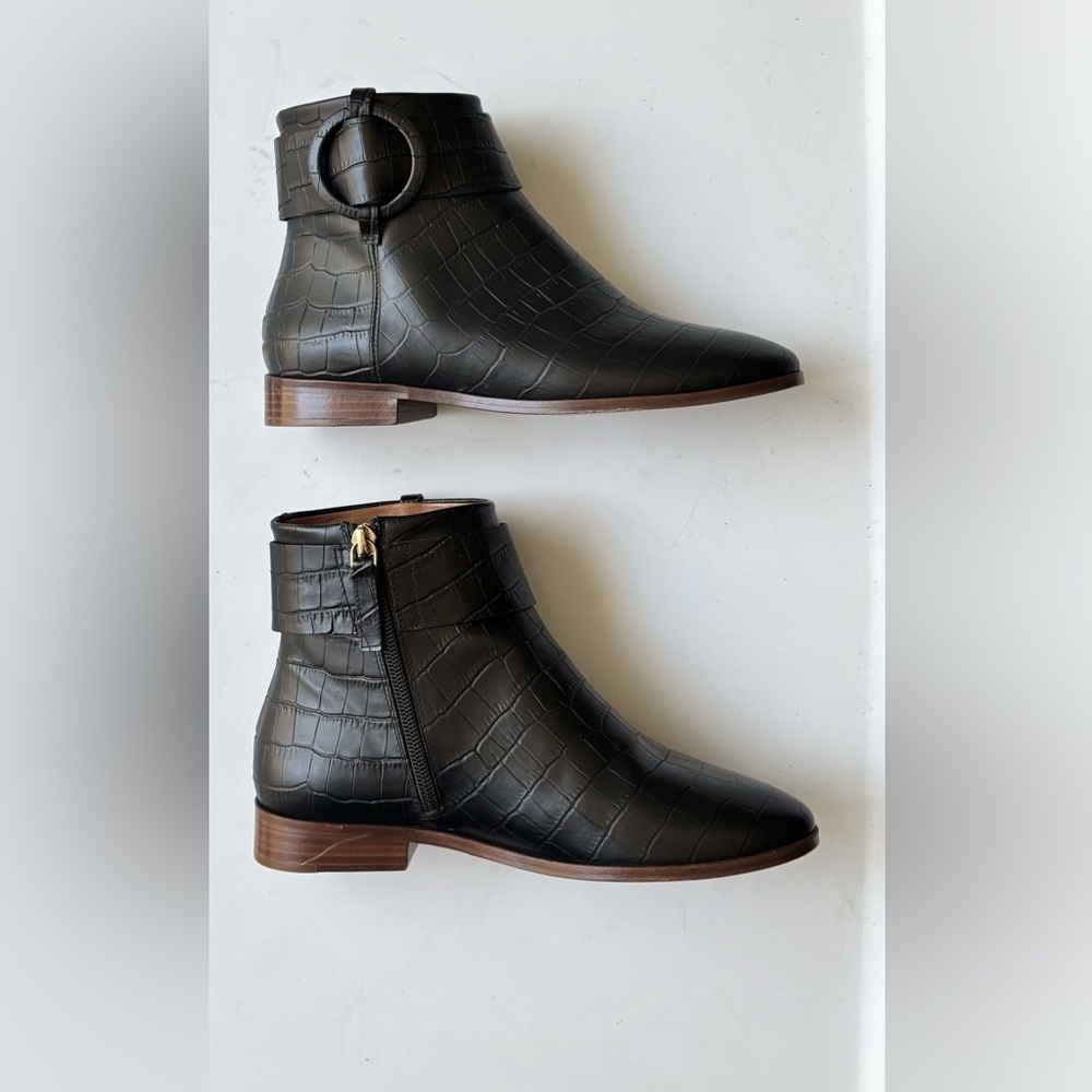 Sezane Sara Low Flat Ankle Booties in Black Croc Embossed Leather FR 37 = 6.5 - Picture 4 of 14